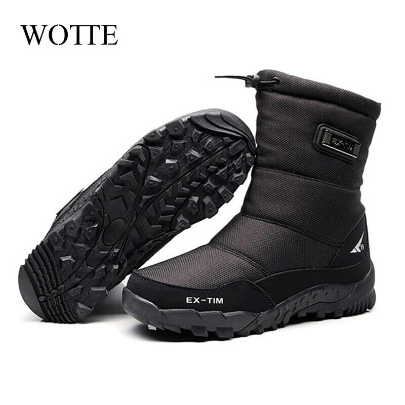 Snow boots Men Hiking Shoes Waterproof Winter Boots With Fur Winter Warm Shoes Non-slip Outdoor Men Boots Platform Thick Plush