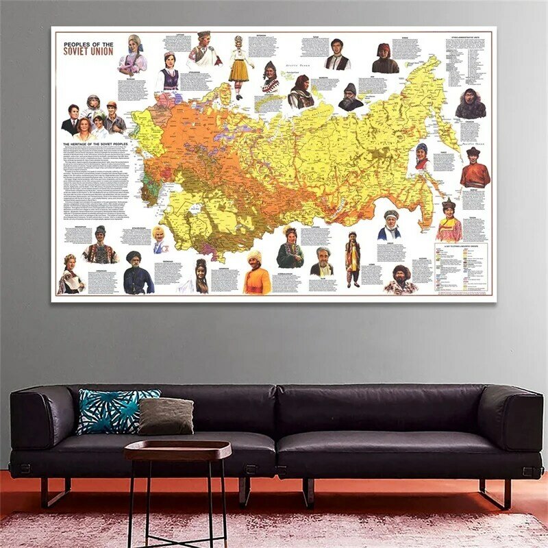 Mapa decorativo de rusia A2 personas de la unión soviética 1976 mapa del mundo pegatina de pared decoración pegatinas de pared carteles e impresiones, 1 unidad