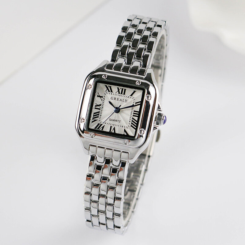 Relojes cuadrados de moda para mujer, reloj de pulsera de cuarzo para mujer, clásico, plateado, sencillo, correa de acero, 2021