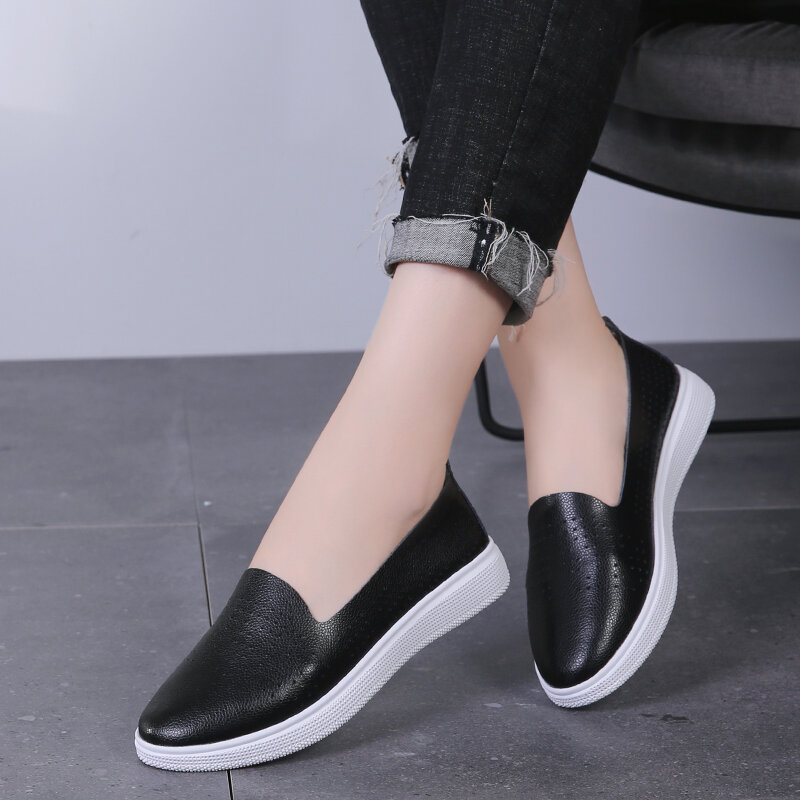 Tilocow-zapatos bajos para mujer Alpargatas sin cordones de piel auténtica, calzado liso, para primavera y verano