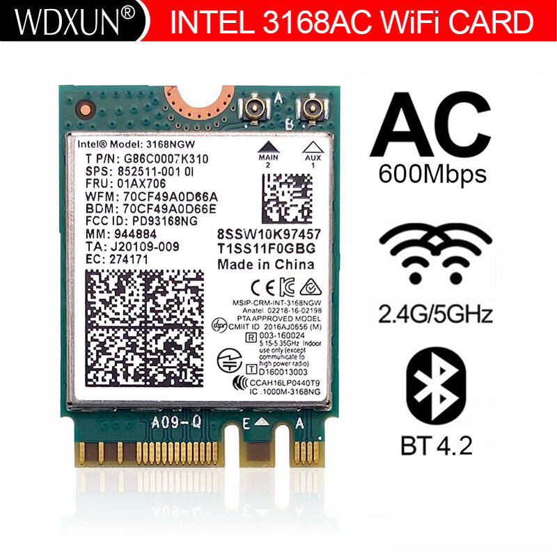 Intel 3168AC ac3168 bezprzewodowy dwuzakresowy 600 mb/s karta sieciowa moduł wifi 3168ngw NGFF M.2 802.11ac bluetooth 4.2