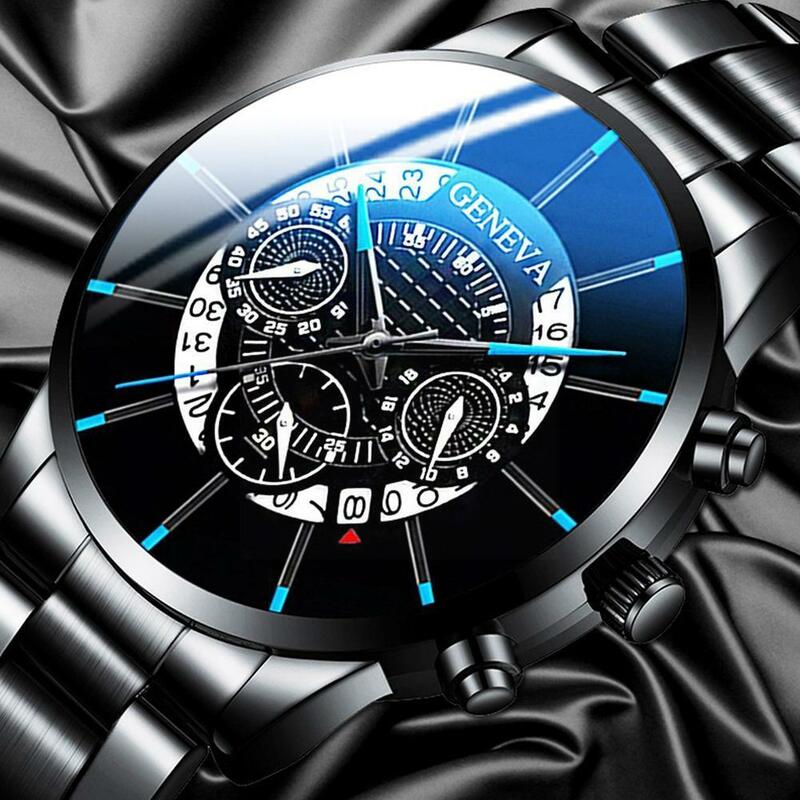 Модные мужские стальные часы, креативные наручные часы с календарем для мужчин, роскошные деловые часы, светящиеся часы с дисплеем