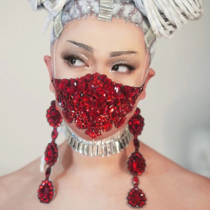 Máscara brilhante da moda para homens e mulheres, máscaras de cristal strass rave designer de festa de natal dançarino acessórios de palco