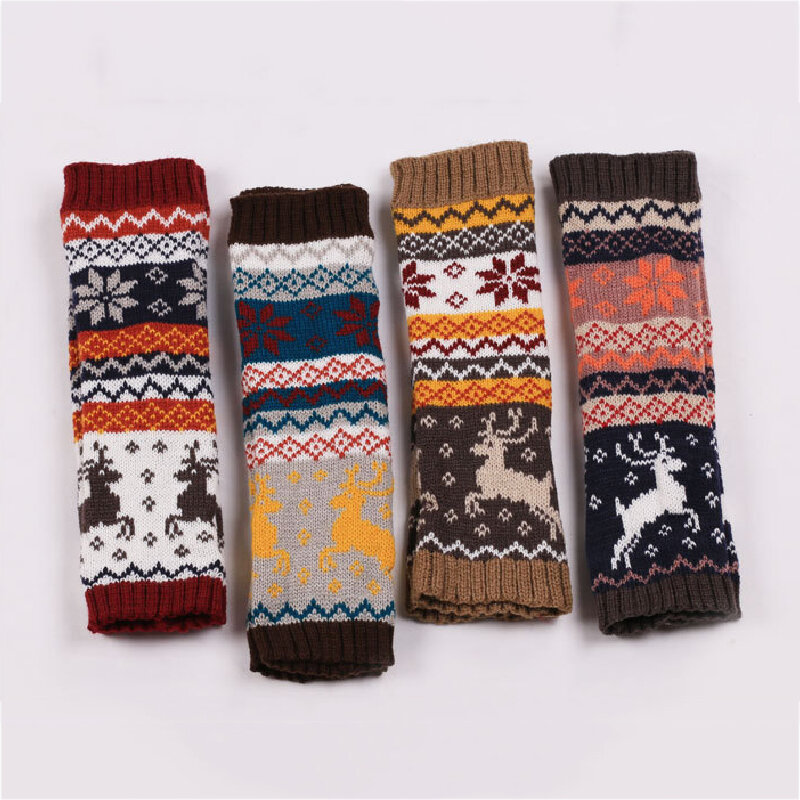 Manchettes pour femmes, gants tricotés sans doigts, mitaines de 32cm de Long, Guantes, cerf, flocon de neige