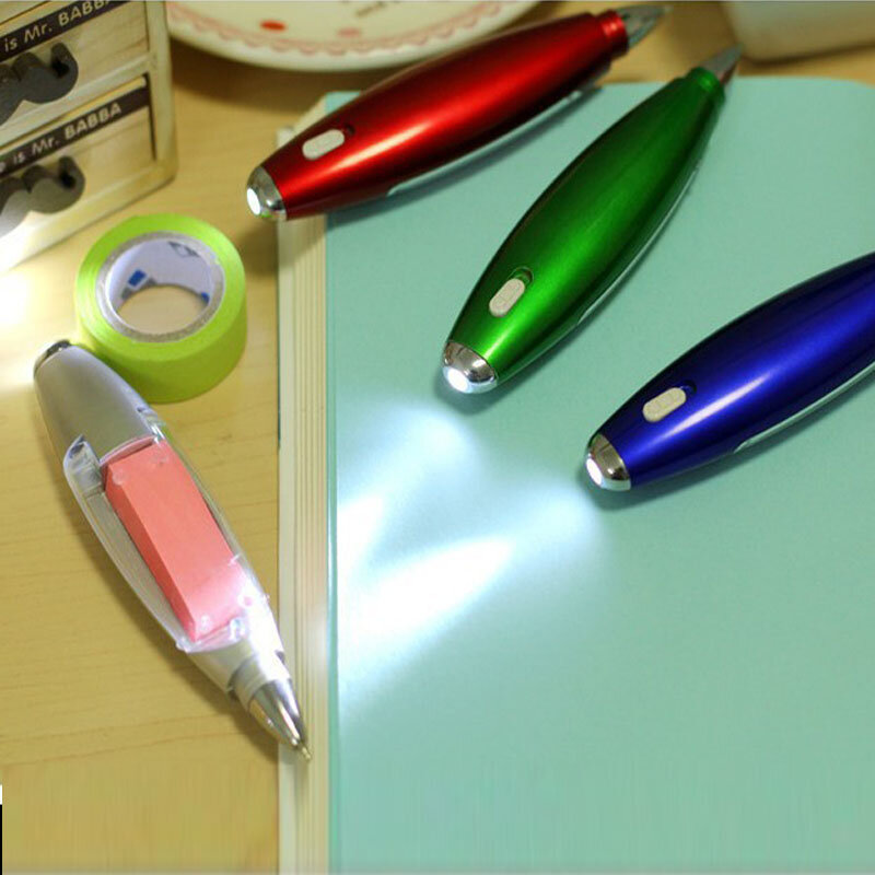 크리 에이 티브 볼펜 휴대용 매달려 목 다기능 볼 펜 참고 용지 귀여운 LED 라이트 펜 소설 학교 용품