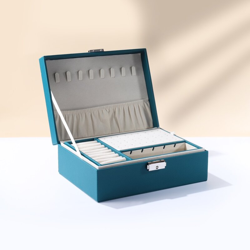 O dużej pojemności dwuwarstwowe pudełko do przechowywania biżuterii wielofunkcyjny Organizer biżuterii naszyjnik kolczyk wystawa bransoletek uchwyt pudełko