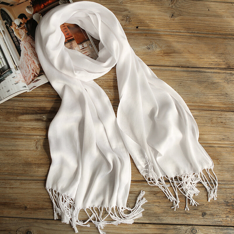 Frauen Reine Weiße Baumwolle Schal Quaste Schals Dame Halstuch Schal Hijabs für DIY Färben Stickerei Malerei 60*170cm