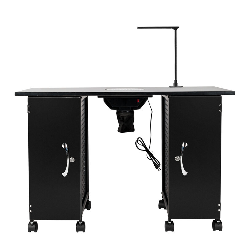 Manicure Table Nail Table Iron Manicure Station Large Table with LED Lamp & Arm Rest Salon Spa Nail Equipment Black