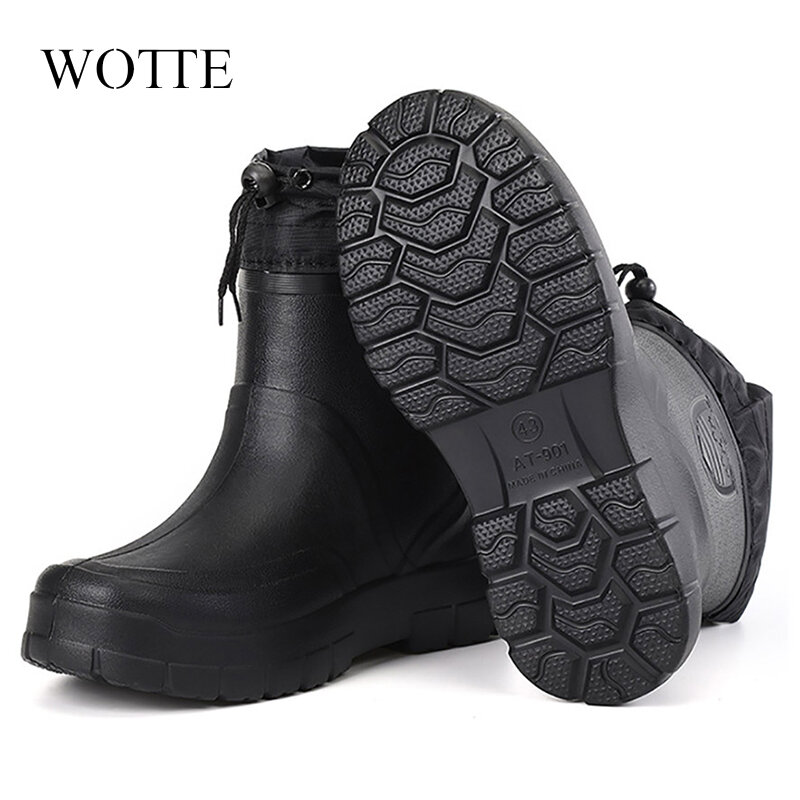Botas de chuva de plástico grosso impermeáveis para homens, sapatos antiderrapantes, sapatos de pesca e trabalho, 39-45