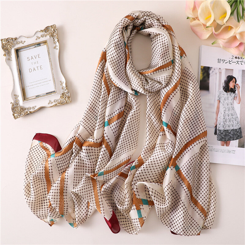 Écharpe en soie plaid solide pour femme, foulard long cou, grand pashmina, bandana d'hiver, châles et enveloppes hijab, 2020