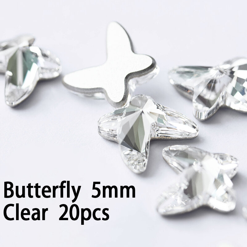 Crystal Butterfly Nail Strass, várias cores Glitter, strass de vidro decorativo 3D, acessórios de beleza, manicure para Nail Art, 5mm