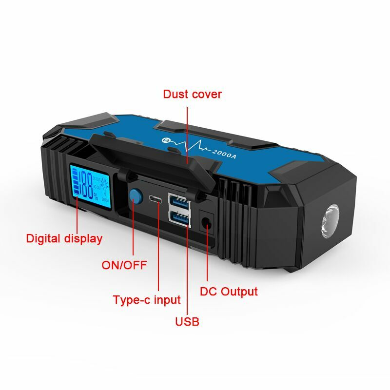 CE FCC ROHS Notfall Auto Werkzeug 2USB Starthilfe Booster Batterie Pack mit Luftpumpe Kompressor
