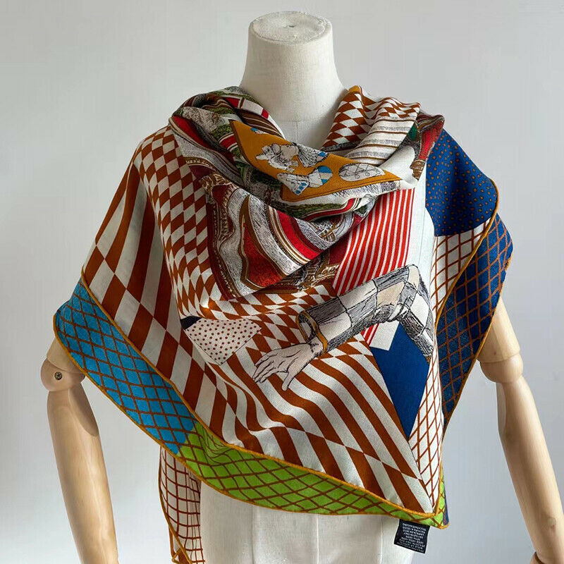Luxury 70% Cashmere 30% Silk Scarf Unisex Man Women Ethnic Tribal Shawl Stole Hijab Hand Rolled Big Kerchief Bandana 135*135cm