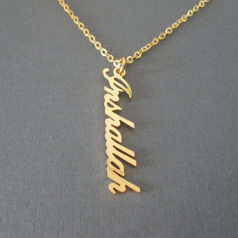 Простой на заказ вертикальный кулон с именем ожерелье, персонализированные украшения мужской ручной работы кулон-табличка с именем ожерелья для женщин лучший друг подарок