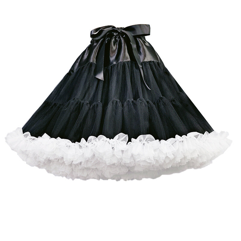 Enaguas de Cosplay de Lolita para niñas, falda interior de crinolina nupcial para fiesta, tutú de baile de Ballet blanco y negro