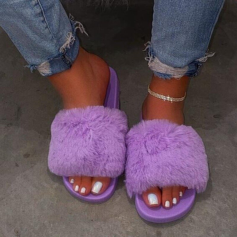 Laamei mujeres de primavera interior Furry zapatillas Casual con zapatillas con cristales al aire libre salvaje no-slip Color