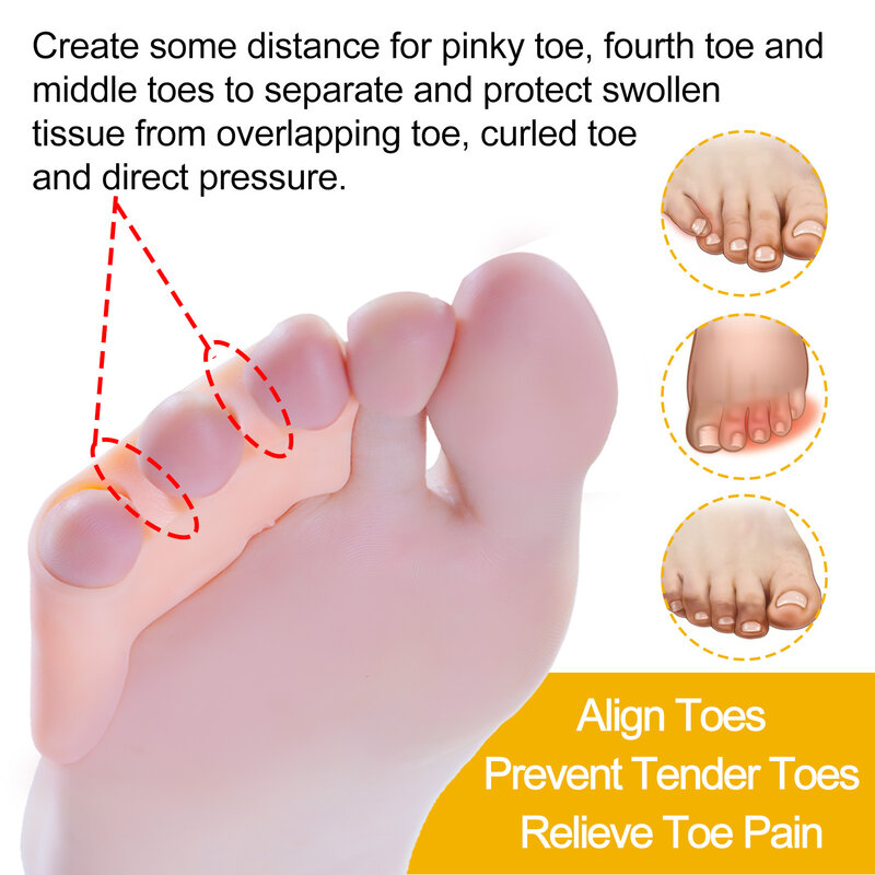 Silicone Soft Toe Separador e Protetores, Gel Triplo para Sobreposição de Toe, Joanete Corrector, Pés Pain Relief, Foot Care, C1552, 2pcs