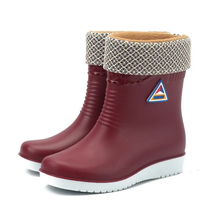 2020 kobiet połowy łydki Rainboots antypoślizgowe pracy ciepłe wiosenne buty zimowe kobiet wodoodporne buty wody kobieta kalosze kalosze