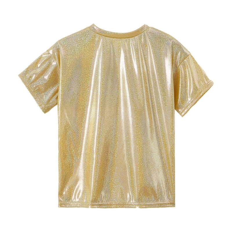 Детская блестящая Блестящая футболка для девочек с металлическим блеском, свободная футболка с короткими рукавами для мальчиков, для джаза, хип-хопа, раннего исполнения
