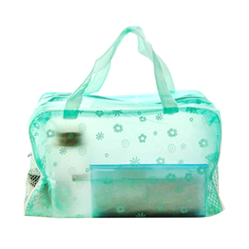 Maquiagem organizador saco de higiene pessoal banho saco de armazenamento feminino impermeável transparente floral pvc viagem saco de cosméticos