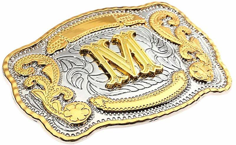 Custom  Rectangle gold Western Belt Buckle Initial Letters ABCDMRJ to Z Cowboy Rodeo Small Gold Belt Buckles for Men Women
