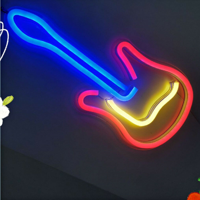 Pendurado na parede led sinal de luz néon com placa guitarra colorida usado para festa de férias decoração do quarto das crianças usb alimentado lâmpada néon