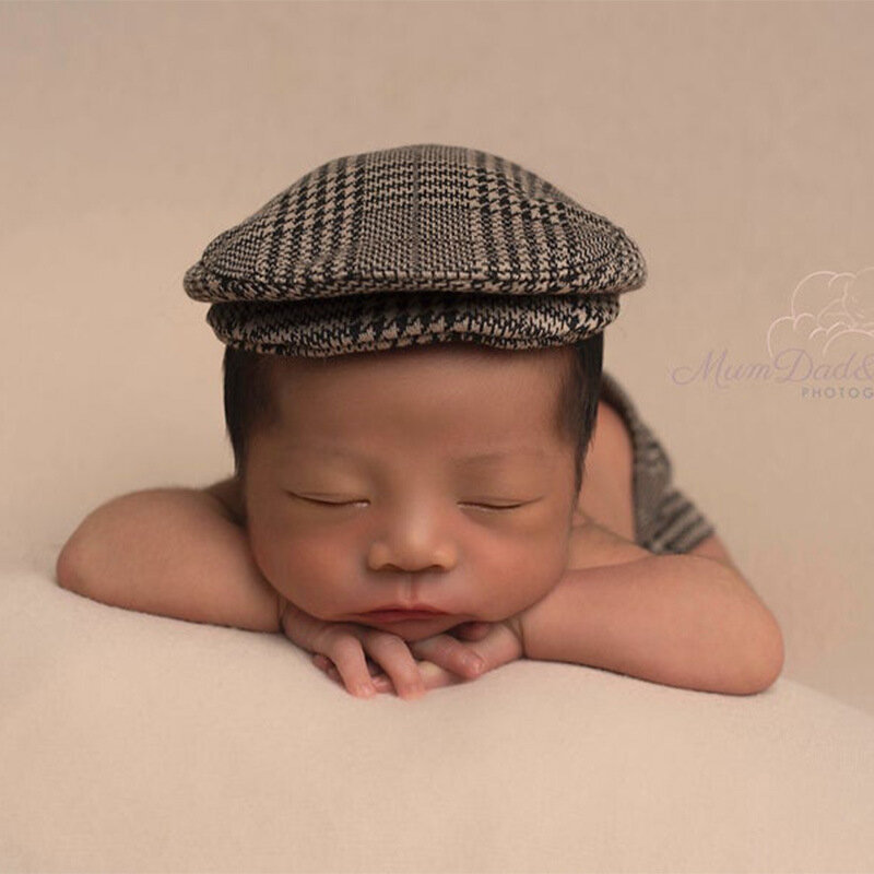 Bayi Baru Lahir Fotografi Alat Peraga Bayi Boy Hat Plaid Kostum Pria Kecil Foto Studio Aksesoris Celana