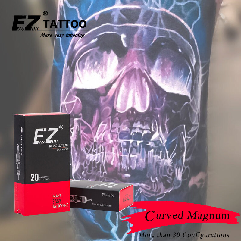 EZ-cartucho de aguja de tatuaje Revolution #12 (0,35 MM ) #10 (0,30), Magnum curvado de cono largo (RM) para suministro de máquina rotativa, 20 Uds.
