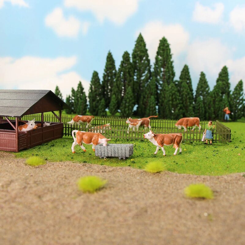 Evemodel-trenes modelo de 36 piezas, escala 1:87, Mini modelo pintado, ganado, vacas con Pastor, animales de granja, AN8719