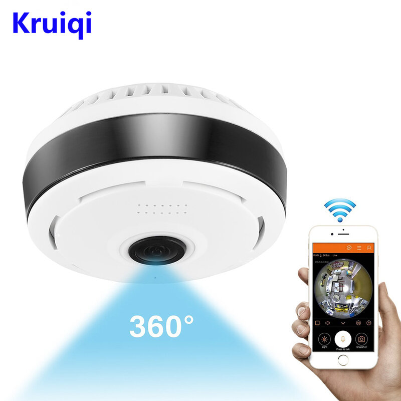 Kruiqi Mini Wifi IP Camera 1080P 360 Degree Camera IP Fisheye Panoramic 2MP WIFI PTZ IP Cam Wireless Video Surveillance Camera