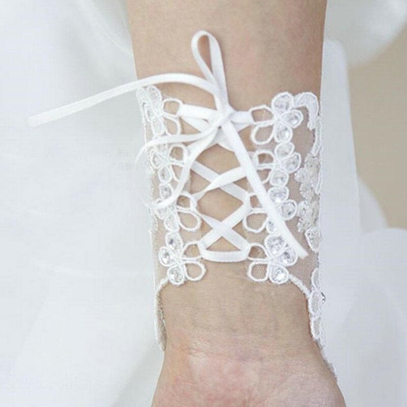 Lace Fingerless Rhinestone Bridal Gloves for Wedding Party 2022