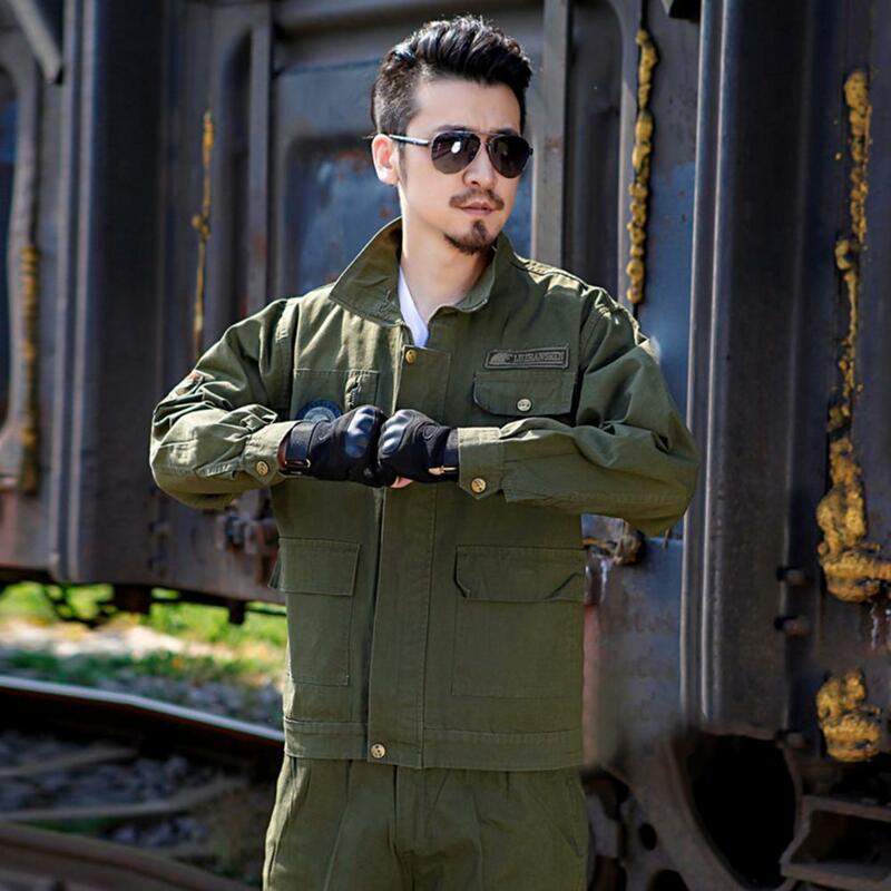 Work clothes suit men's wear-resistant anti-scalding autumn thickening welder construction auto repair army green overalls