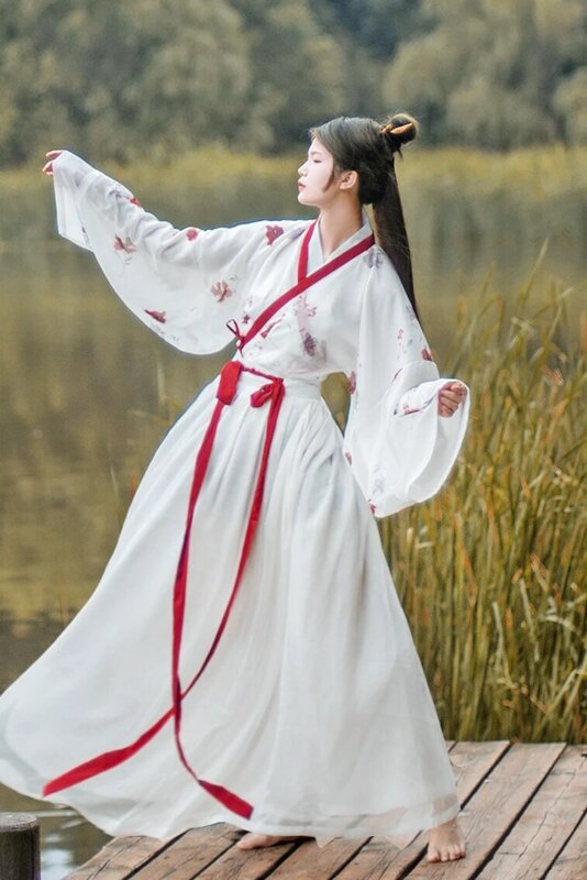 Белый Волшебный древний Hanfu платье Традиционный китайский танцевальные костюмы с вышивкой в народном стиле; В стиле династии Тан; Элегантна...