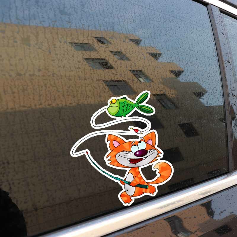 RuleMyLife 14.8CM * 15.9CM naklejki samochodowe Funny Cat Fishing PVC dekoracyjna naklejka 11-01018