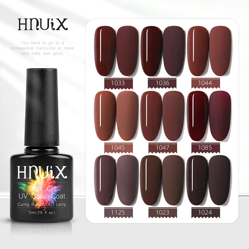 Hnuix-女性用UVソークオフコート,茶色のネイルポリッシュ,ダメージのための取り外し可能なシリーズ,ネイルペイント,7ml