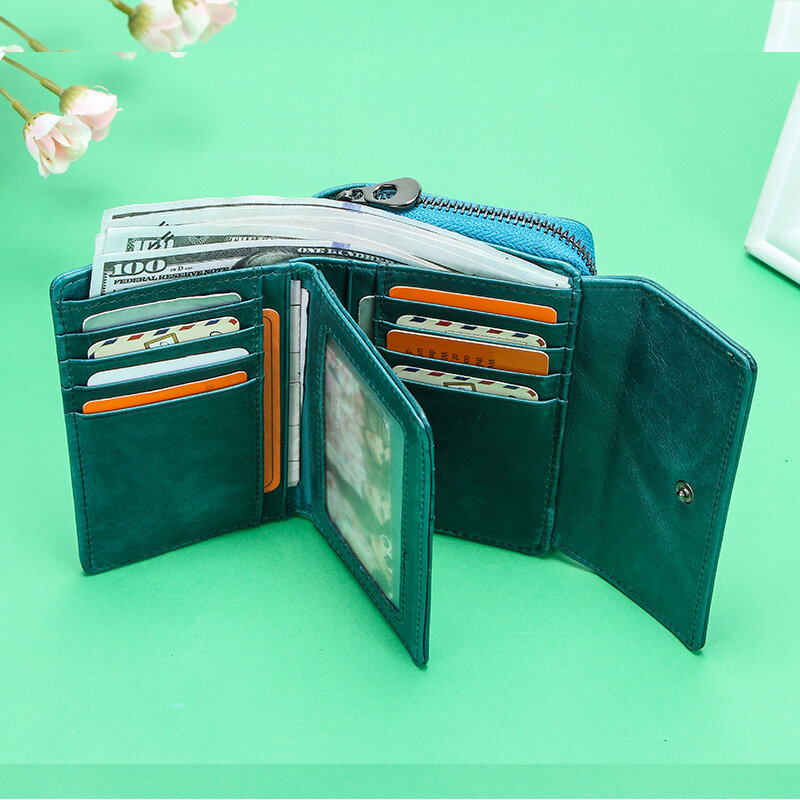 Kontakt z prawdziwej skóry Portfel kobiet portfele kopertówki dla kobiet luksusowe kobiet monety kiesy futerał na karty Rfid torby Portfel Damski