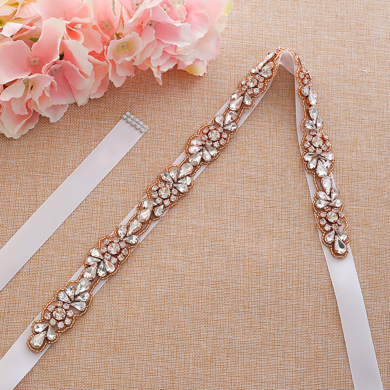 SESTHFAR Rose Gold Rhinestones เจ้าสาวเข็มขัดคริสตัล Sash Elegant งานแต่งงานสำหรับเจ้าสาวอุปกรณ์เสริม