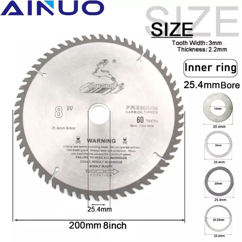 8 "200mm Hartmetall Kreissäge Klinge 40/60 Zähne Schneiden Disc TCT Holzbearbeitung Werkzeug für Metall Aluminium