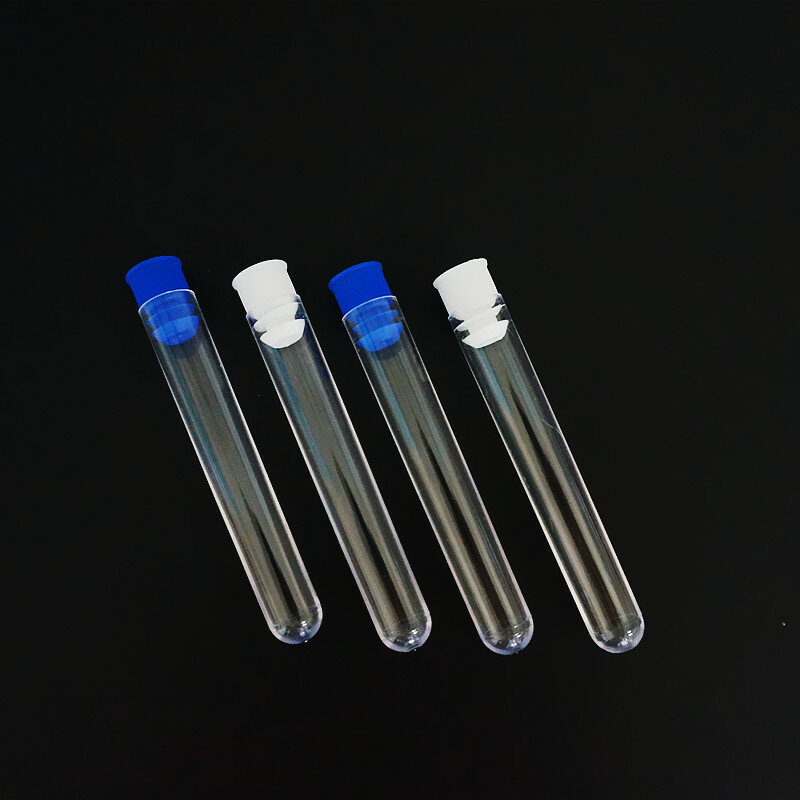 Tubes à essai en plastique Transparent de laboratoire 13x78mm, flacon à fond rond avec bouchon, fournitures de laboratoire scolaires et de bureau, 50 pièces/lot