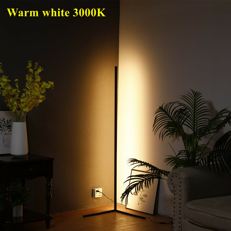 Lámpara LED RGBWW de pie para esquina de sala de estar, luz de ángulo recto, colorida, moderna y remota, Compatible con Alexa, novedad