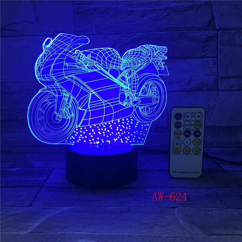 3D LEDモーターサイクルナイトライト,交換可能なテーブルランプ,カラープレート,子供の誕生日プレゼント,AW-624