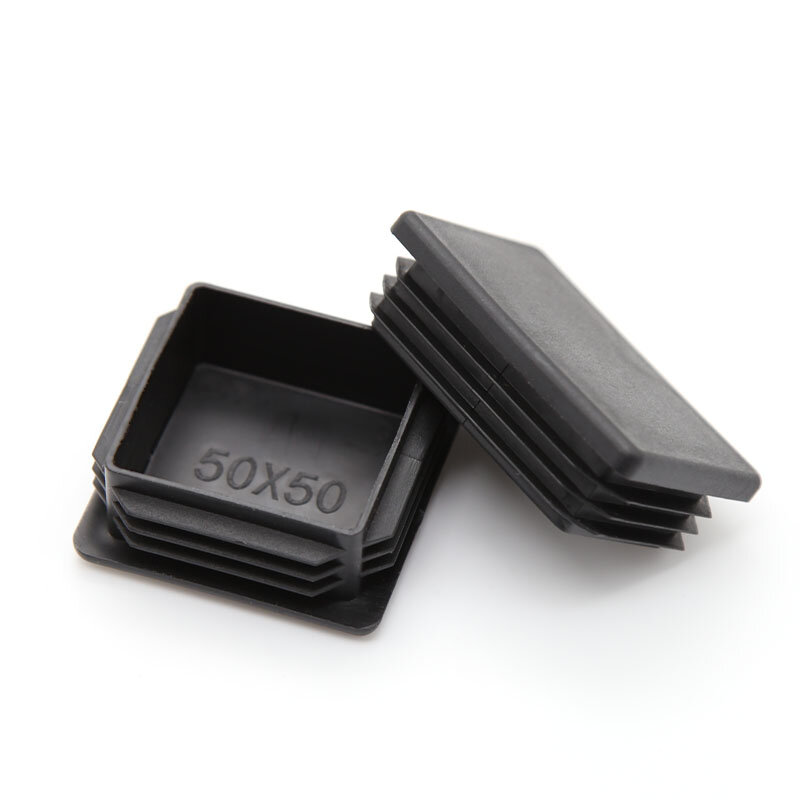 Bouchon de tube en plastique noir, Rectangle/carré, bouchon en acier, 15x15mm à 100x100mm