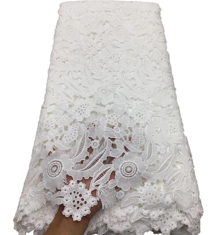 Tela de encaje de tul africano, tela de encaje de malla francesa bordada para vestido de novia ML8522