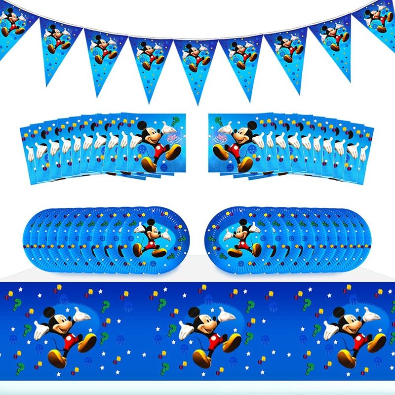Mickey Mouse Party papier dekoracyjny flaga obrus puchar płyta balon Mickey Theme Baby Shower dzieci chłopcy materiały urodzinowe