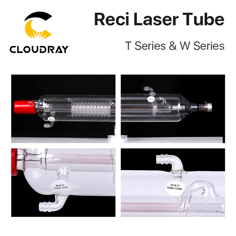 Cloudray Reci W1/T1 75W-90W tubo láser CO2, caja de madera, diámetro de embalaje Máquina cortadora de grabado láser CO2, 80mm, 65mm