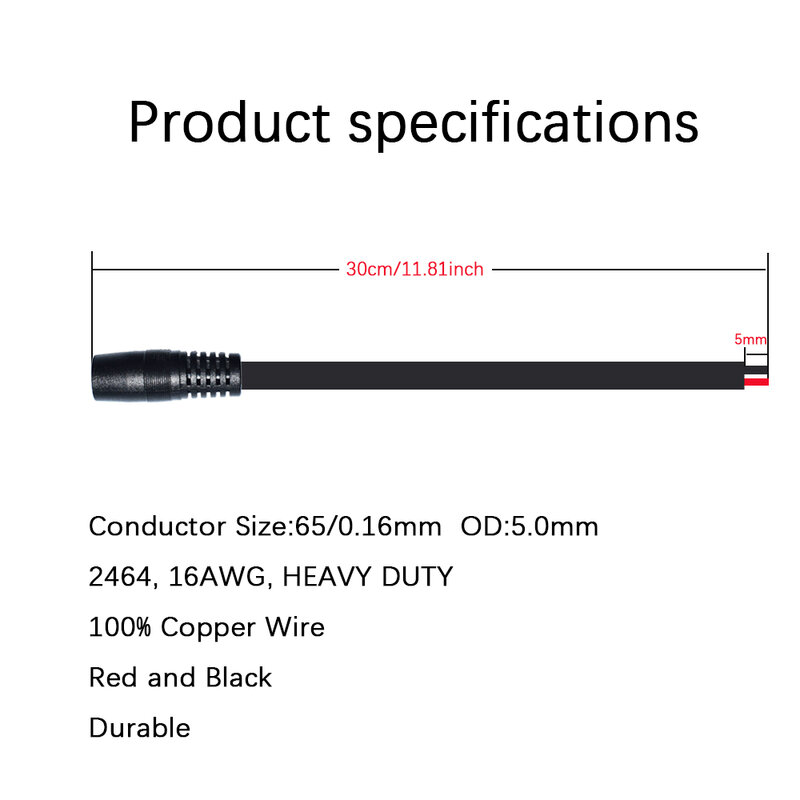 Cable adaptador hembra DC de 8mm, convertidor de conector Solar, Compatible con Panel Solar portátil de 100W, 11,81 pulgadas/30cm