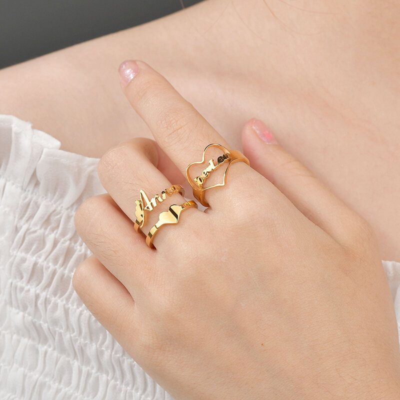 Letdiffery moda personalizado nome anéis de aço inoxidável tamanho ajustável personalizado placa de identificação aberto anéis jóias presente dropshipping