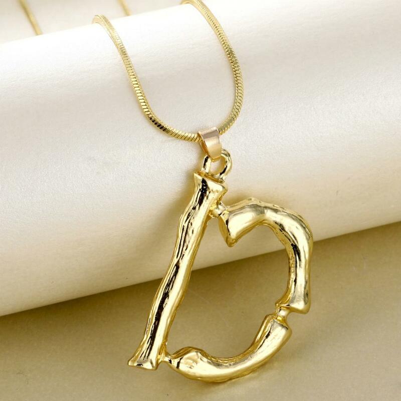 Große Vergoldete Metall Bambus 26 Brief Halsketten für Frauen Initial Alphabet Anhänger Halskette Mode Link Kette Schmuck Geschenke