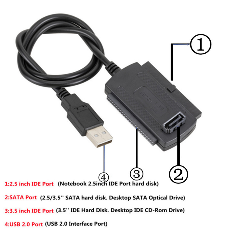 WVVMVV новый 3-в-1 USB 2,0 для IDE / SATA 2,5 дюйма, 3,5 дюйма, жесткий диск HDD SSD 480 Мбит/с, кабель адаптера преобразователя интерфейса данных