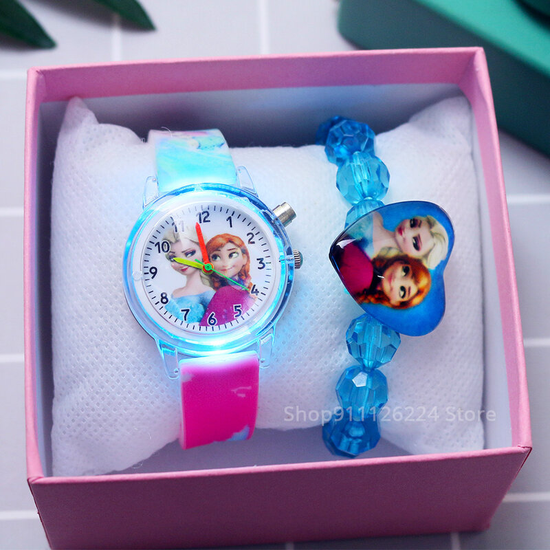 Montre princesse Elsa pour filles, avec bracelet en silicone, design de dessin animé